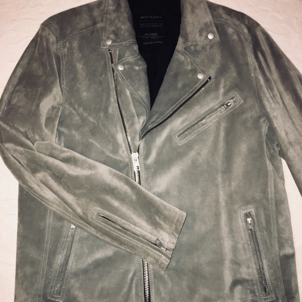 All Saints RARE Italian Grey Suede Jacket 2XL NEW